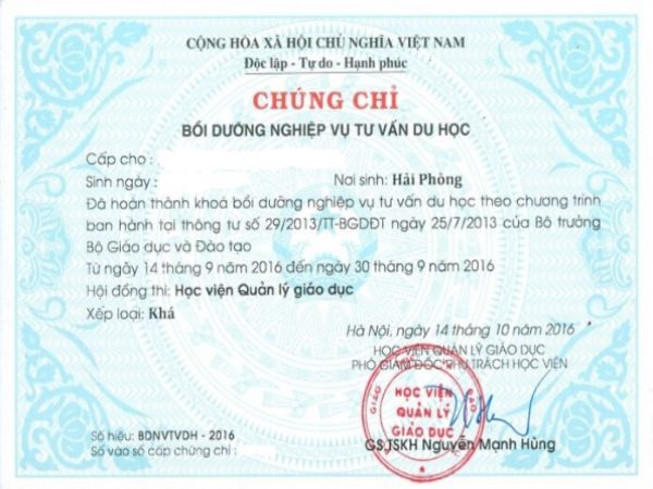 Làm chứng chỉ tư vấn du học lấy ngay tại Làm Bằng Giả Giá Rẻ bao sử dụng toàn quốc