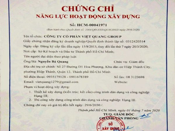 Các bước làm chứng chỉ xây dựng