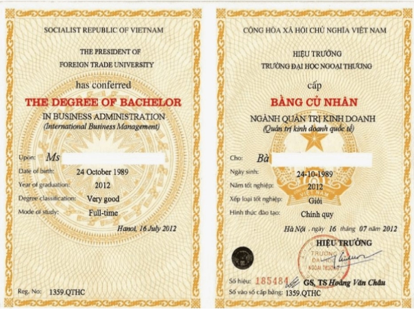 Làm Bằng Đại Học Ngoại Thương Chuẩn Mẫu Phôi 2024