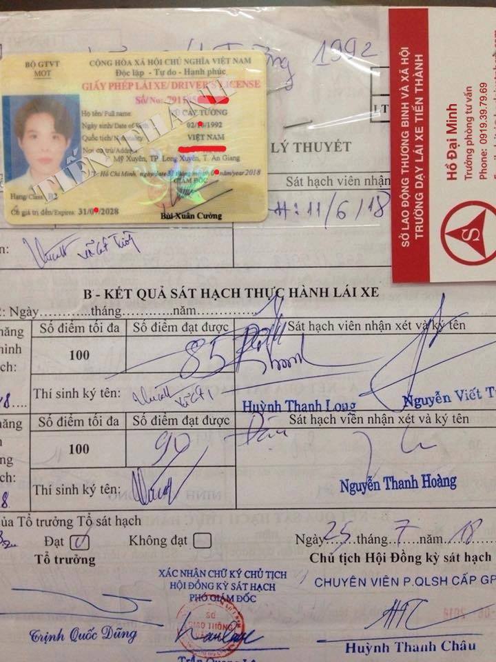 Giấy chứng nhận kết quả thi sát hạch