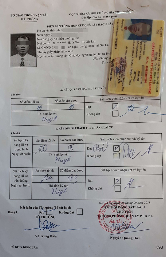 Giấy chứng nhận kết quả thi sát hạch