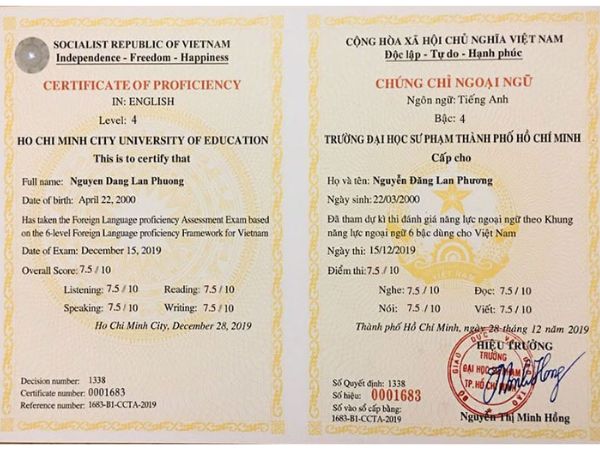 Làm chứng chỉ tiếng Anh lấy ngay không cần thi