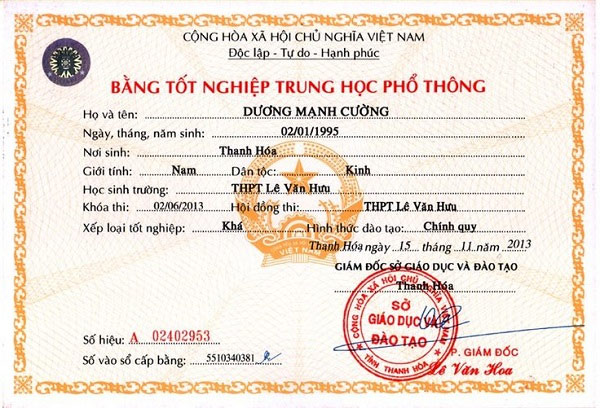 Làm Bằng Cấp 3 Phôi Thật Có Học Bạ Giá Chỉ Từ 1 Triệu